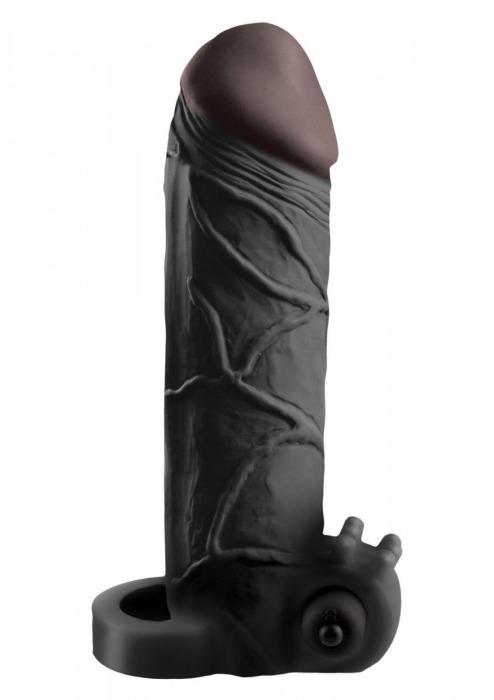 Чёрная вибронасадка с кольцом Vibrating Real Feel 2 Extension - 16 см. - Pipedream - в Ногинске купить с доставкой