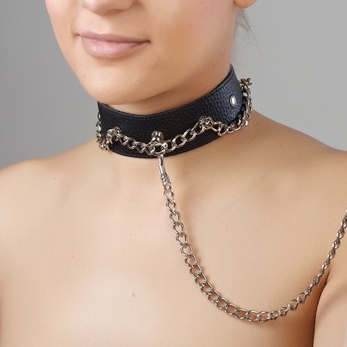 Чёрный ошейник из натуральной кожи - Sitabella - купить с доставкой в Ногинске