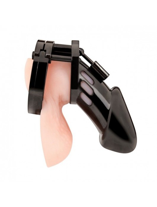 Черная акриловая клетка целомудрия для члена с замком - BlueLine - купить с доставкой в Ногинске