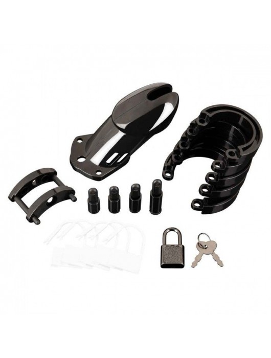 Черная акриловая клетка целомудрия для члена с замком - BlueLine - купить с доставкой в Ногинске