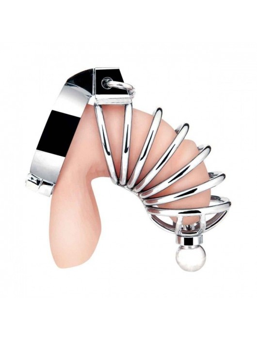 Серебристая клетка для члена Urethral Play Cage - BlueLine - купить с доставкой в Ногинске