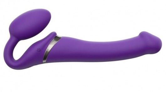 Фиолетовый безремневой вибрострапон Silicone Bendable Strap-On - size M - Strap-on-me - купить с доставкой в Ногинске