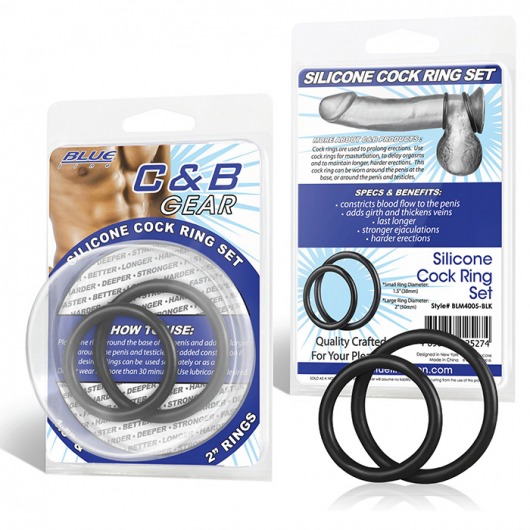 Набор из двух черных силиконовых колец разного диаметра SILICONE COCK RING SET - BlueLine - в Ногинске купить с доставкой