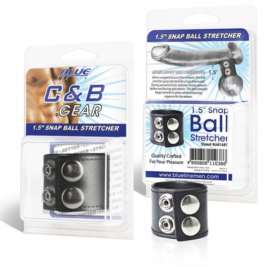Хомут-утяжка для мошонки из искусственной кожи на клепках SNAP BALL STRETCHER - BlueLine - купить с доставкой в Ногинске