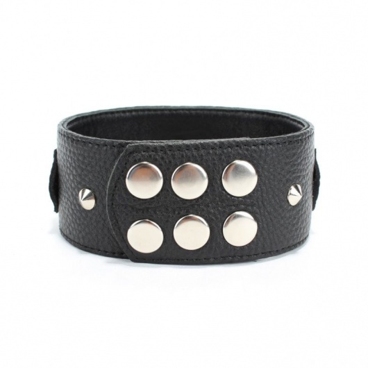 Черный кожаный ошейник с короткими шипами - БДСМ Арсенал - купить с доставкой в Ногинске