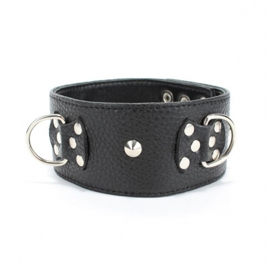 Черный кожаный ошейник с короткими шипами - БДСМ Арсенал - купить с доставкой в Ногинске
