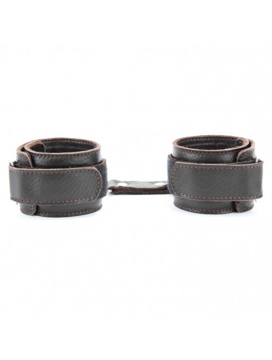 Коричневые кожаные оковы с клепками - БДСМ Арсенал - купить с доставкой в Ногинске