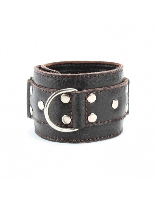 Коричневые кожаные оковы с клепками - БДСМ Арсенал - купить с доставкой в Ногинске