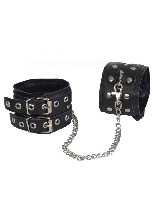 Чёрные кожаные оковы, соединенные цепочкой - Sitabella - купить с доставкой в Ногинске