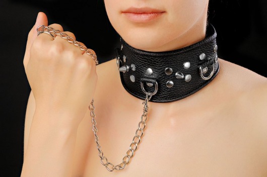 Чёрный ошейник из кожи - Sitabella - купить с доставкой в Ногинске
