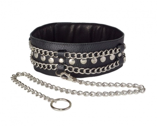 Чёрный ошейник с цепочками и поводком - Sitabella - купить с доставкой в Ногинске