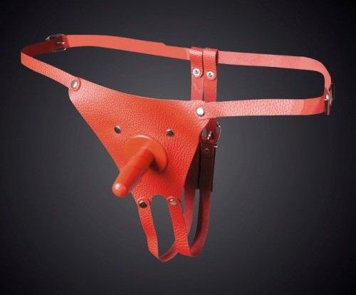 Красные кожаные универсальные трусики со штырьком для насадок - Sitabella - купить с доставкой в Ногинске