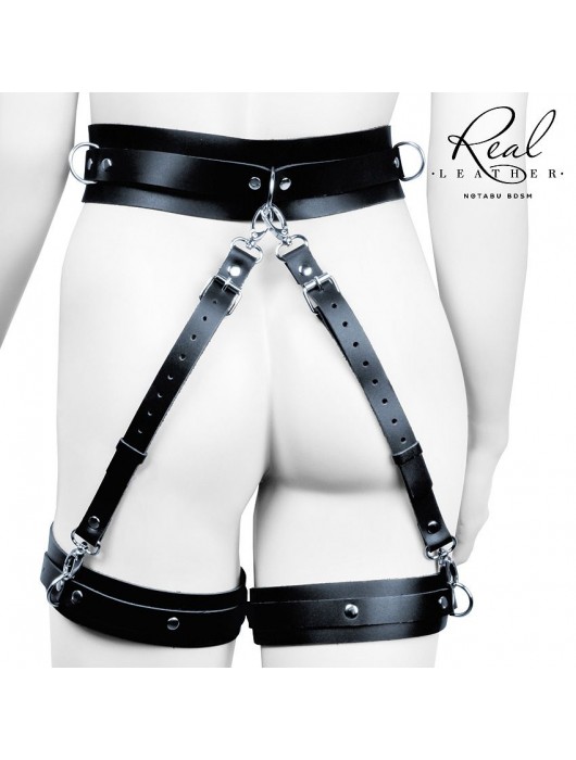 Черный кожаный пояс с гартерами - S-M - Notabu - купить с доставкой в Ногинске