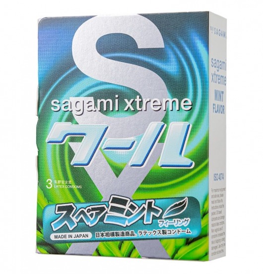 Презервативы Sagami Xtreme Mint с ароматом мяты - 3 шт. - Sagami - купить с доставкой в Ногинске