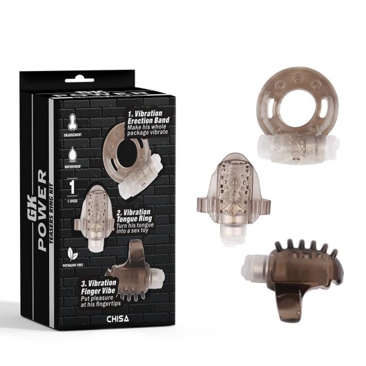 Набор из 3 дымчатых эрекционных колец с вибрацией Teasers Ring Kit - Chisa - в Ногинске купить с доставкой