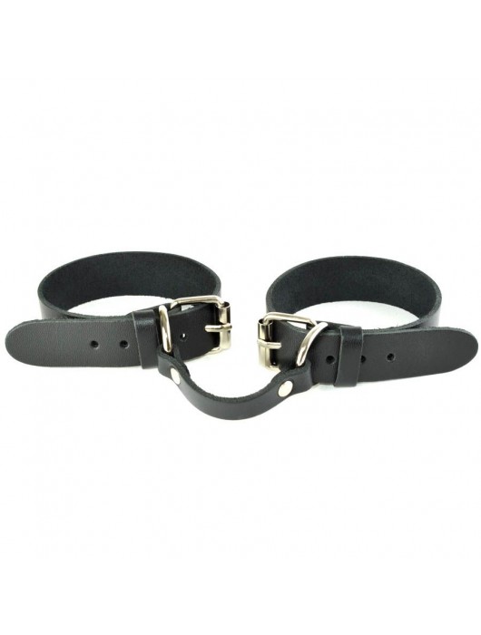 Черные кожаные наручники со съемной красной опушкой - Sitabella - купить с доставкой в Ногинске
