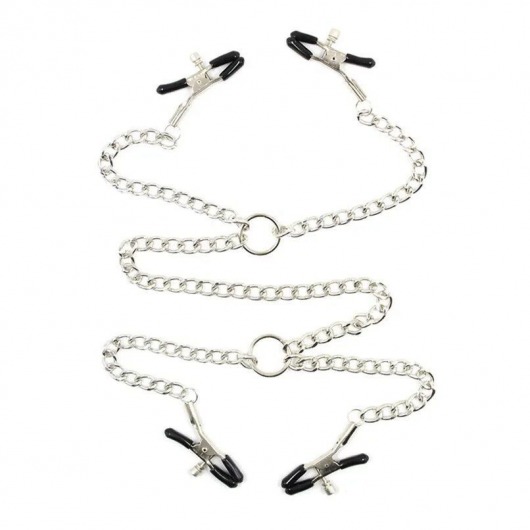 Серебристые зажимы для сосков и половых губ на тонкой цепочке - Notabu - купить с доставкой в Ногинске