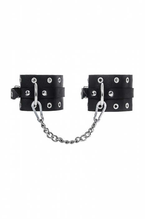 Черные кожаные однослойные оковы с люверсами - Pecado - купить с доставкой в Ногинске