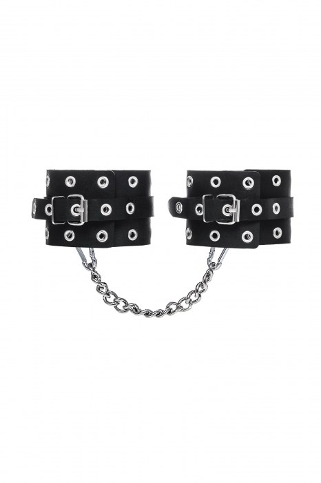 Черные кожаные однослойные оковы с люверсами - Pecado - купить с доставкой в Ногинске