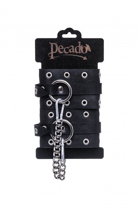 Черные кожаные однослойные оковы с люверсами - Pecado - купить с доставкой в Ногинске