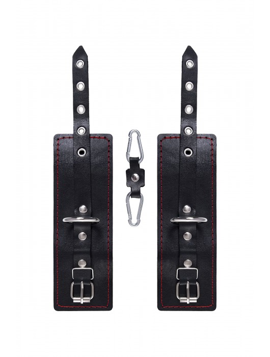 Черные кожаные однослойные наручники с контрастной строчкой - Pecado - купить с доставкой в Ногинске
