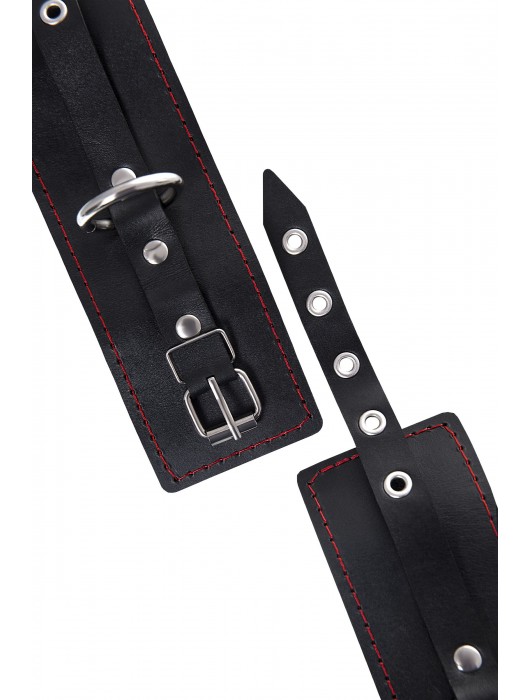 Черные кожаные однослойные наручники с контрастной строчкой - Pecado - купить с доставкой в Ногинске