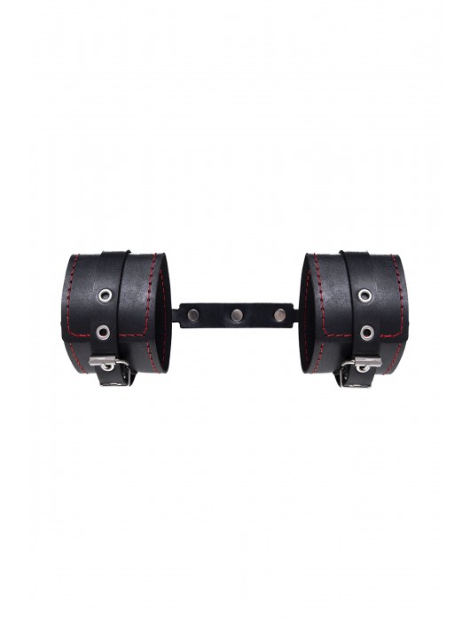 Черные кожаные однослойные оковы с контрастной строчкой - Pecado - купить с доставкой в Ногинске