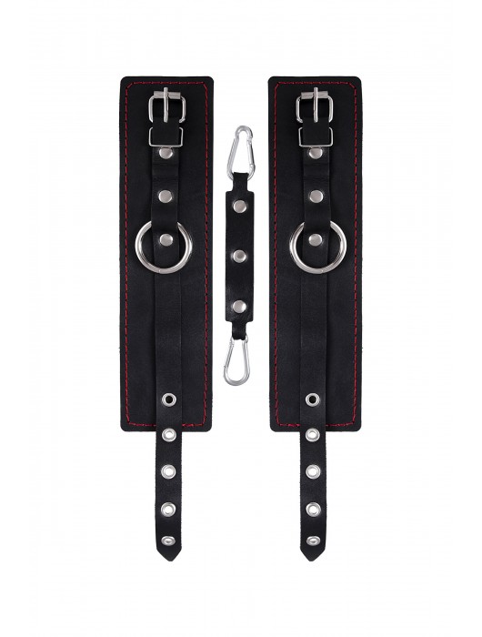 Черные кожаные однослойные оковы с контрастной строчкой - Pecado - купить с доставкой в Ногинске