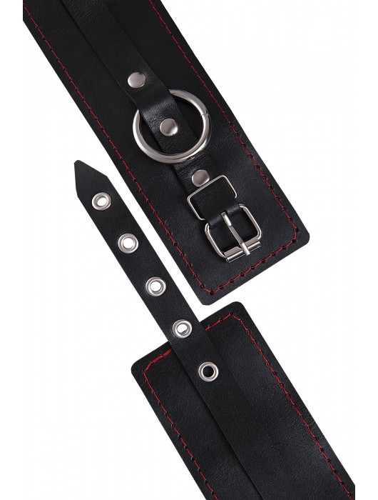 Черные кожаные однослойные оковы с контрастной строчкой - Pecado - купить с доставкой в Ногинске