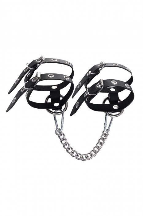 Черные однослойные кожаные оковы из двух ремешков - Pecado - купить с доставкой в Ногинске