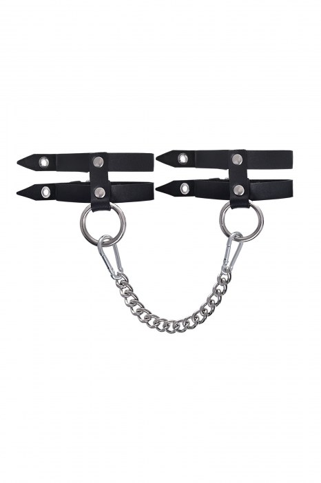 Черные однослойные кожаные оковы из двух ремешков - Pecado - купить с доставкой в Ногинске
