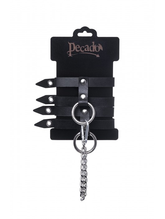 Черные однослойные кожаные оковы из двух ремешков - Pecado - купить с доставкой в Ногинске