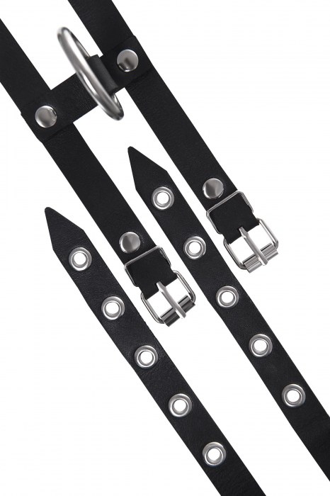 Черные однослойные кожаные оковы из двух ремешков - Pecado - купить с доставкой в Ногинске