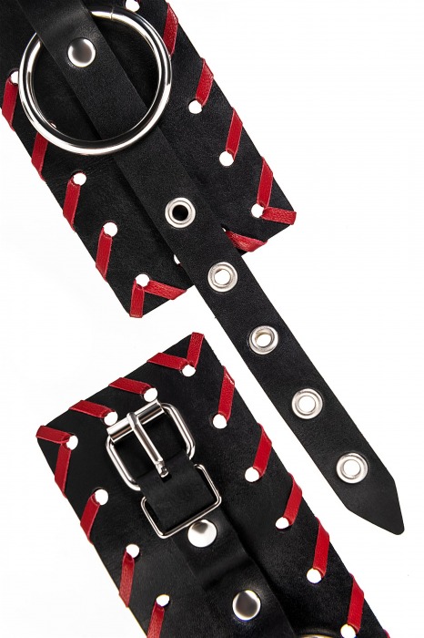 Черно-красные оковы из натуральной кожи - Pecado - купить с доставкой в Ногинске