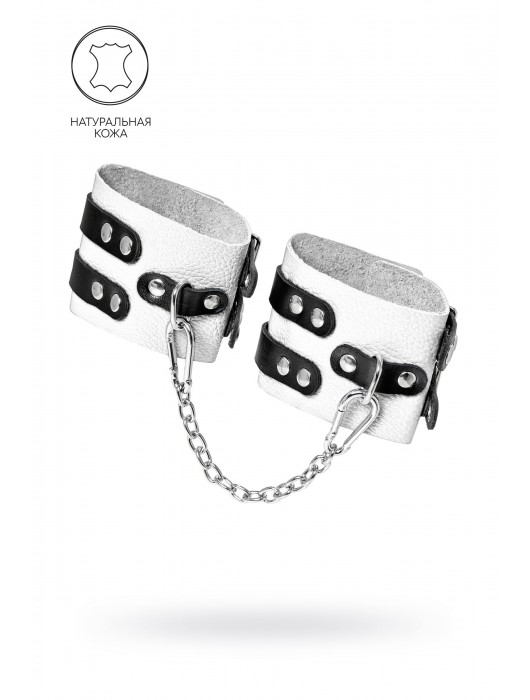 Бело-черные оковы с двумя ремешками и люверсами - Pecado - купить с доставкой в Ногинске