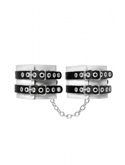 Бело-черные оковы с двумя ремешками и люверсами - Pecado - купить с доставкой в Ногинске