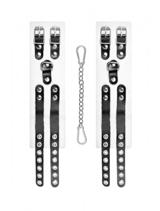 Бело-черные оковы с двумя ремешками и люверсами - Pecado - купить с доставкой в Ногинске