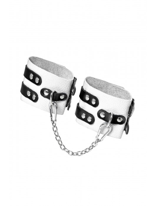 Бело-черные оковы с двумя ремешками и люверсами - Pecado - купить с доставкой в Ногинске