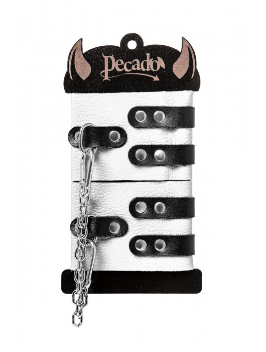 Бело-черные оковы с двумя ремешками и люверсами - Pecado - купить с доставкой в Ногинске