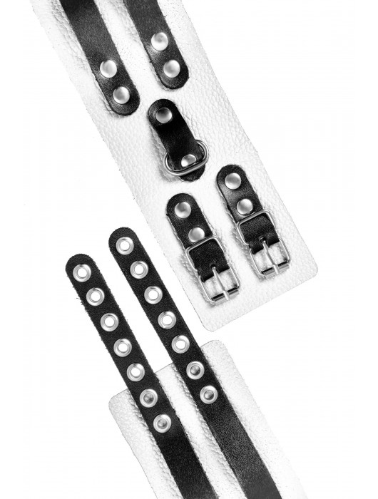 Бело-черные оковы с двумя ремешками и люверсами - Pecado - купить с доставкой в Ногинске
