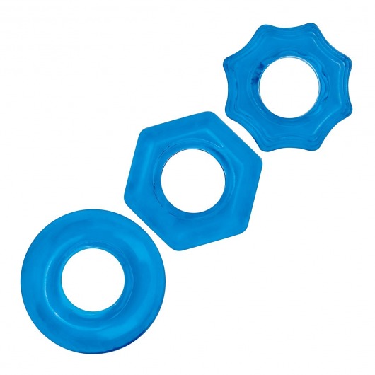 Комплект из трех голубых колец для эрекции 3-Pack Nuts   Bolts Stretch Cock Ring Set - BlueLine - в Ногинске купить с доставкой