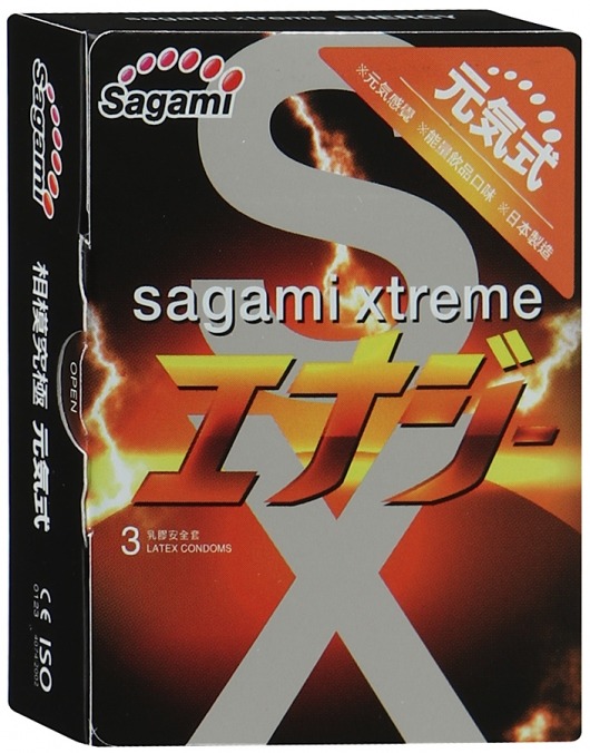 Презервативы Sagami Xtreme ENERGY с ароматом энергетика - 3 шт. - Sagami - купить с доставкой в Ногинске