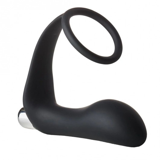 Черное эрекционное кольцо с вибропробкой Vibrating Anal Plug With Cockring - Dream Toys - в Ногинске купить с доставкой