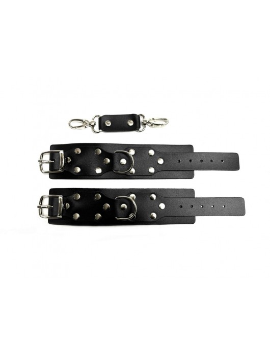 Черные кожаные наручники Sex Game - БДСМ Арсенал - купить с доставкой в Ногинске