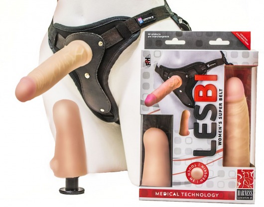 Телесный страпон Harness LESBI с вагинальной пробкой - 16,5 см. - LOVETOY (А-Полимер) - купить с доставкой в Ногинске