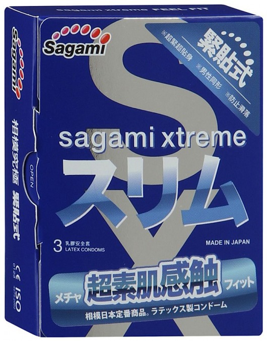 Розовые презервативы Sagami Xtreme FEEL FIT 3D - 3 шт. - Sagami - купить с доставкой в Ногинске