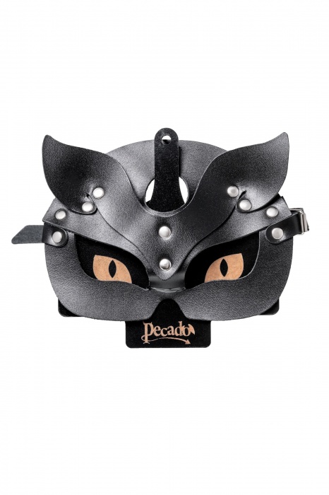 Черная кожаная рельефная маска кошки - Pecado - купить с доставкой в Ногинске