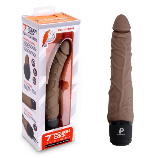 Коричневый вибромассажер 7  Realistic Vibrator - 20 см. - PowerCocks