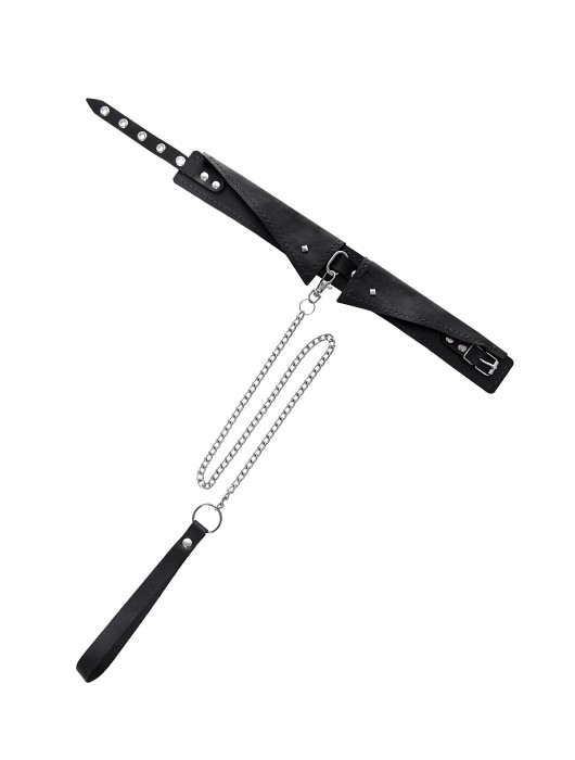 Черный кожаный ошейник-воротник с поводком - Pecado - купить с доставкой в Ногинске