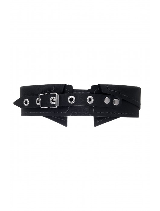 Черный кожаный ошейник-воротник с поводком - Pecado - купить с доставкой в Ногинске
